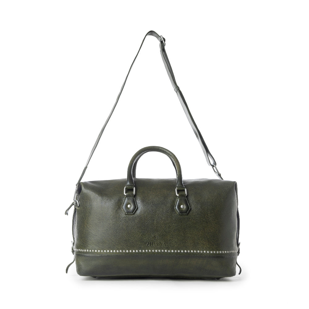 Sac de voyage en cuir tanné végétal Myra Zidana Sundown Plains vert sauge