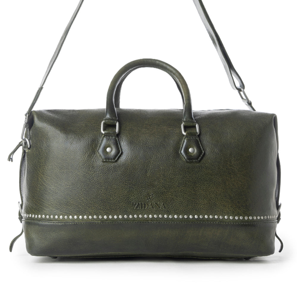 Sac de voyage en cuir tanné végétal Myra Zidana Sundown Plains vert sauge
