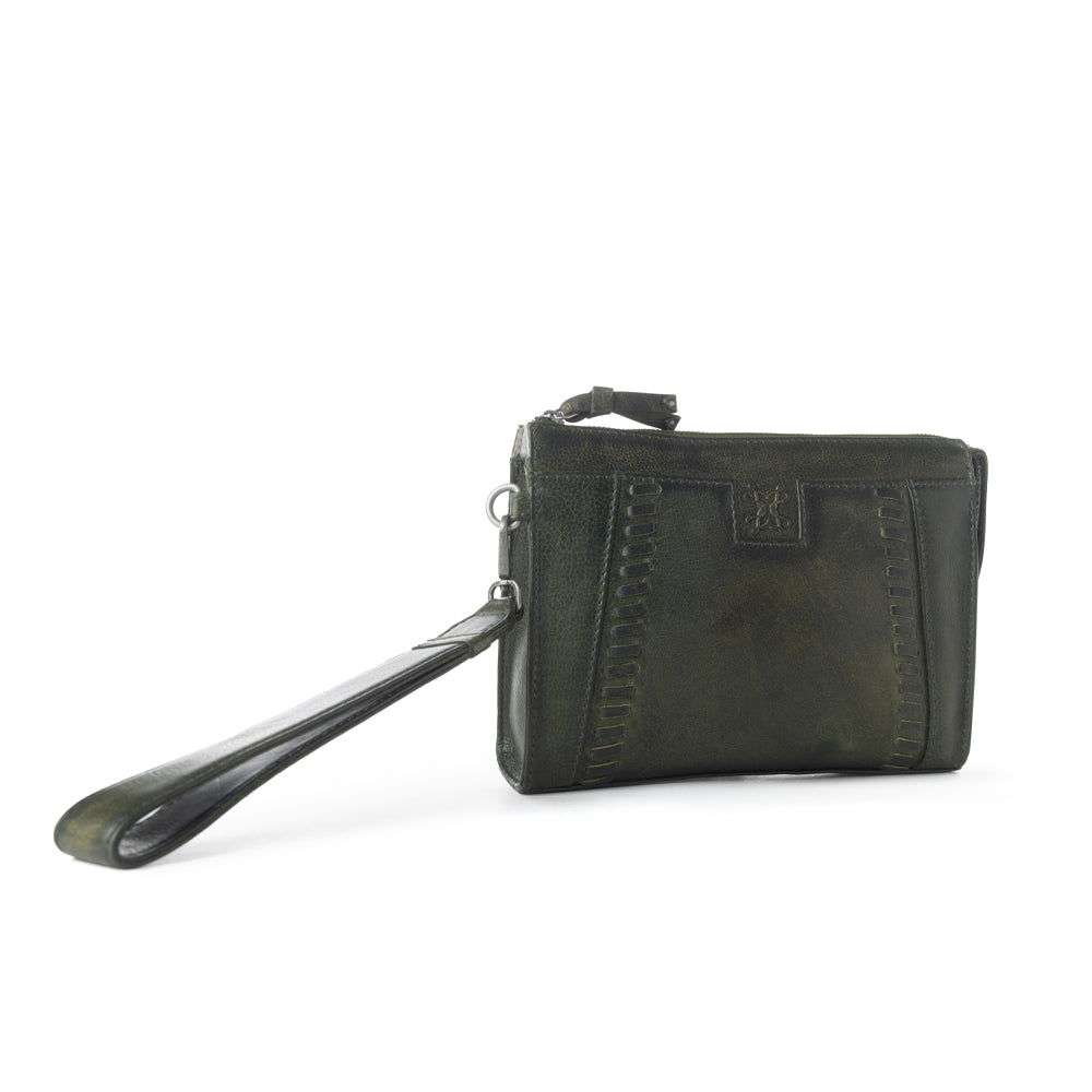 Myra Zidana Bandera Ridge Pochette de poignet en cuir tanné végétal coloris Desert Pine