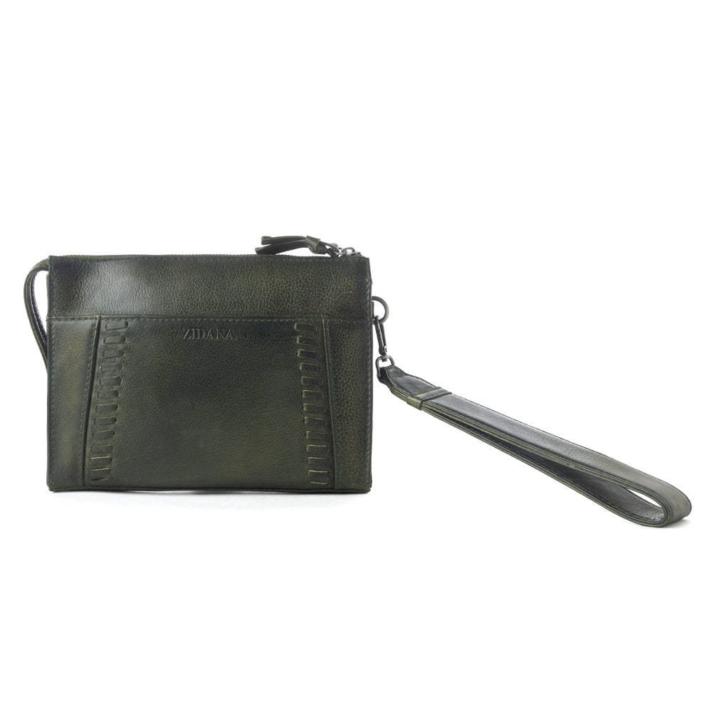 Myra Zidana Bandera Ridge Pochette de poignet en cuir tanné végétal coloris Desert Pine
