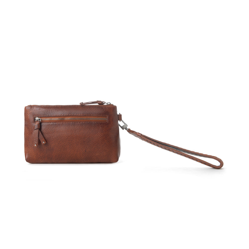 Pochette de poignet Myra Zidana Ethel en cuir au tannage végétal, coloris Redwood