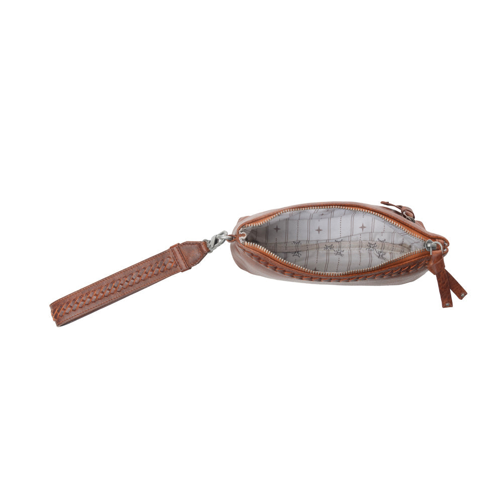 Pochette de poignet Myra Zidana Ethel en cuir au tannage végétal, coloris Redwood