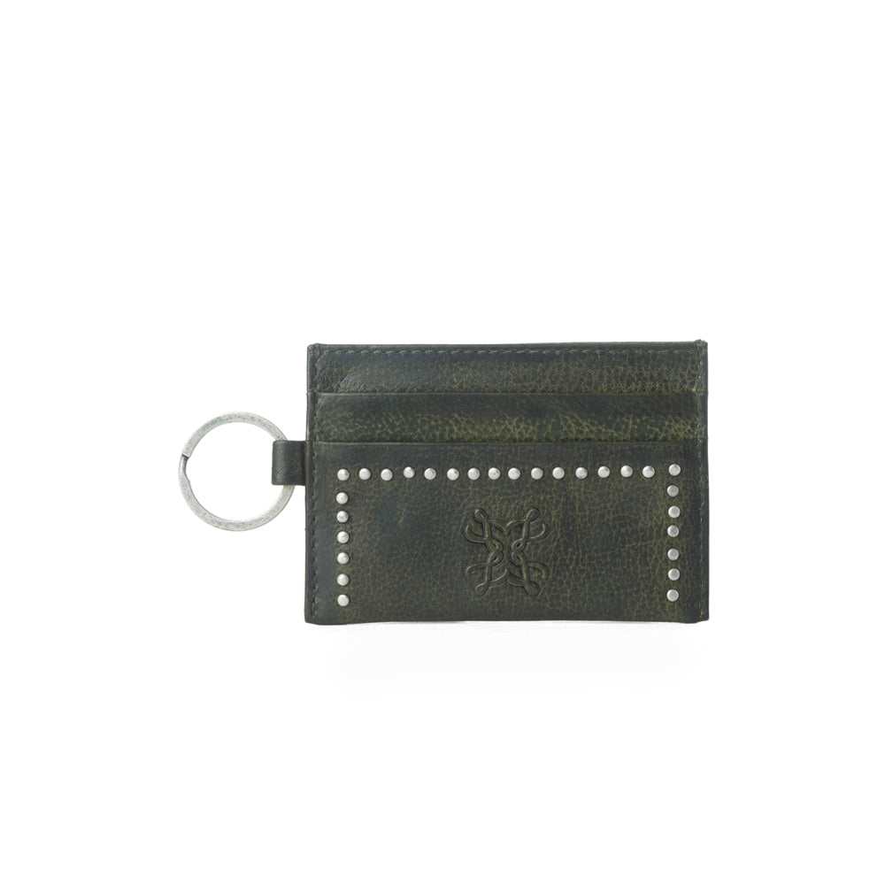 Portefeuille en cuir tanné végétal clouté Myra Zidana Steelhoof coloris Ranch Pine