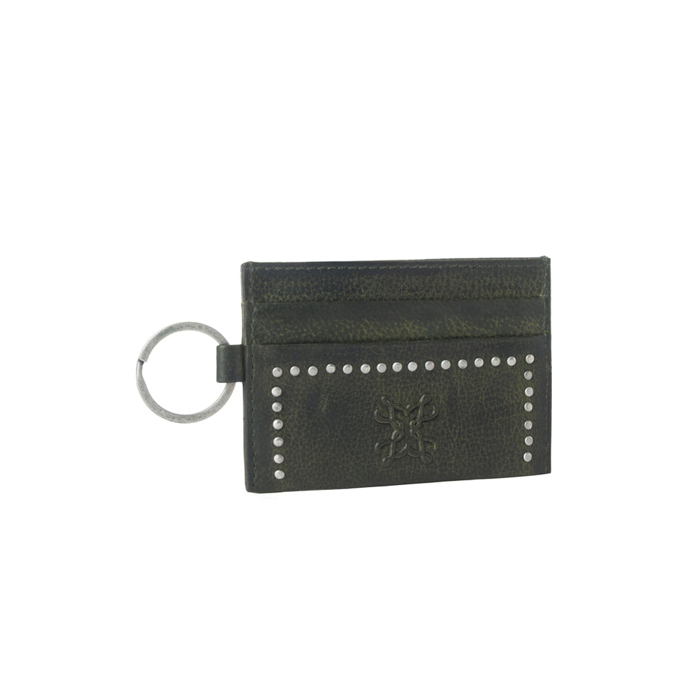 Portefeuille en cuir tanné végétal clouté Myra Zidana Steelhoof coloris Ranch Pine