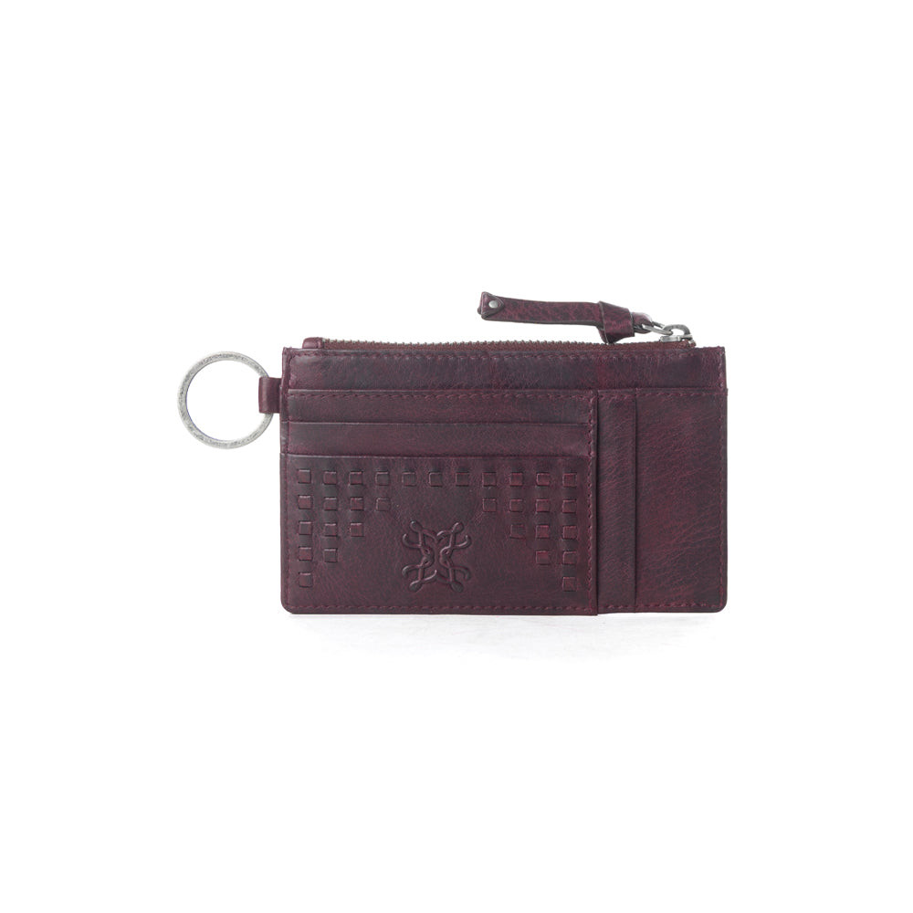 Portefeuille Myra Zidana Vino en cuir tressé au tannage végétal, coloris Noir Rouge