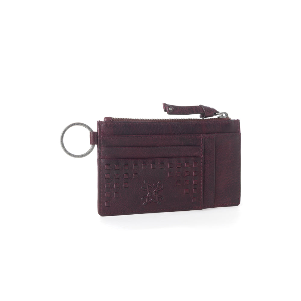 Portefeuille Myra Zidana Vino en cuir tressé au tannage végétal, coloris Noir Rouge
