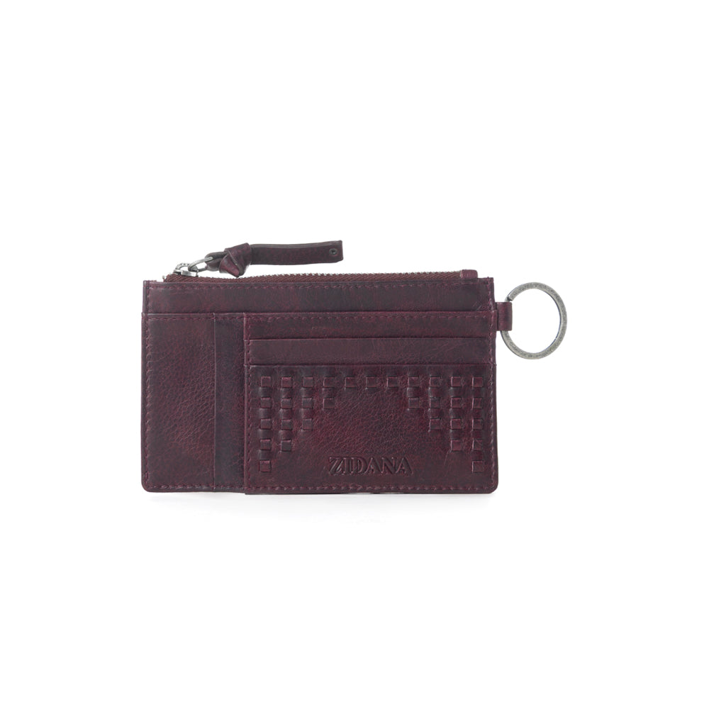Portefeuille Myra Zidana Vino en cuir tressé au tannage végétal, coloris Noir Rouge