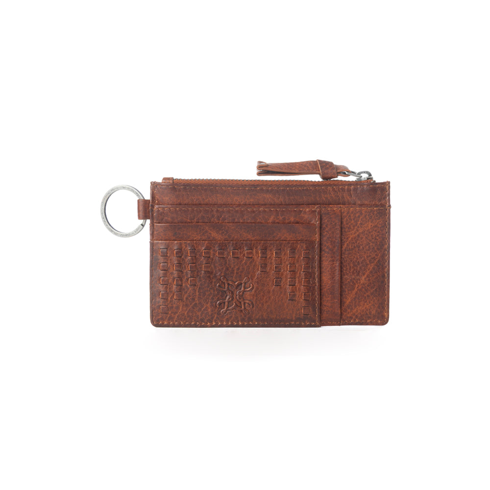 Portefeuille en cuir Myra Zidana Vino tressé tannage végétal, couleur Chestnut Shine