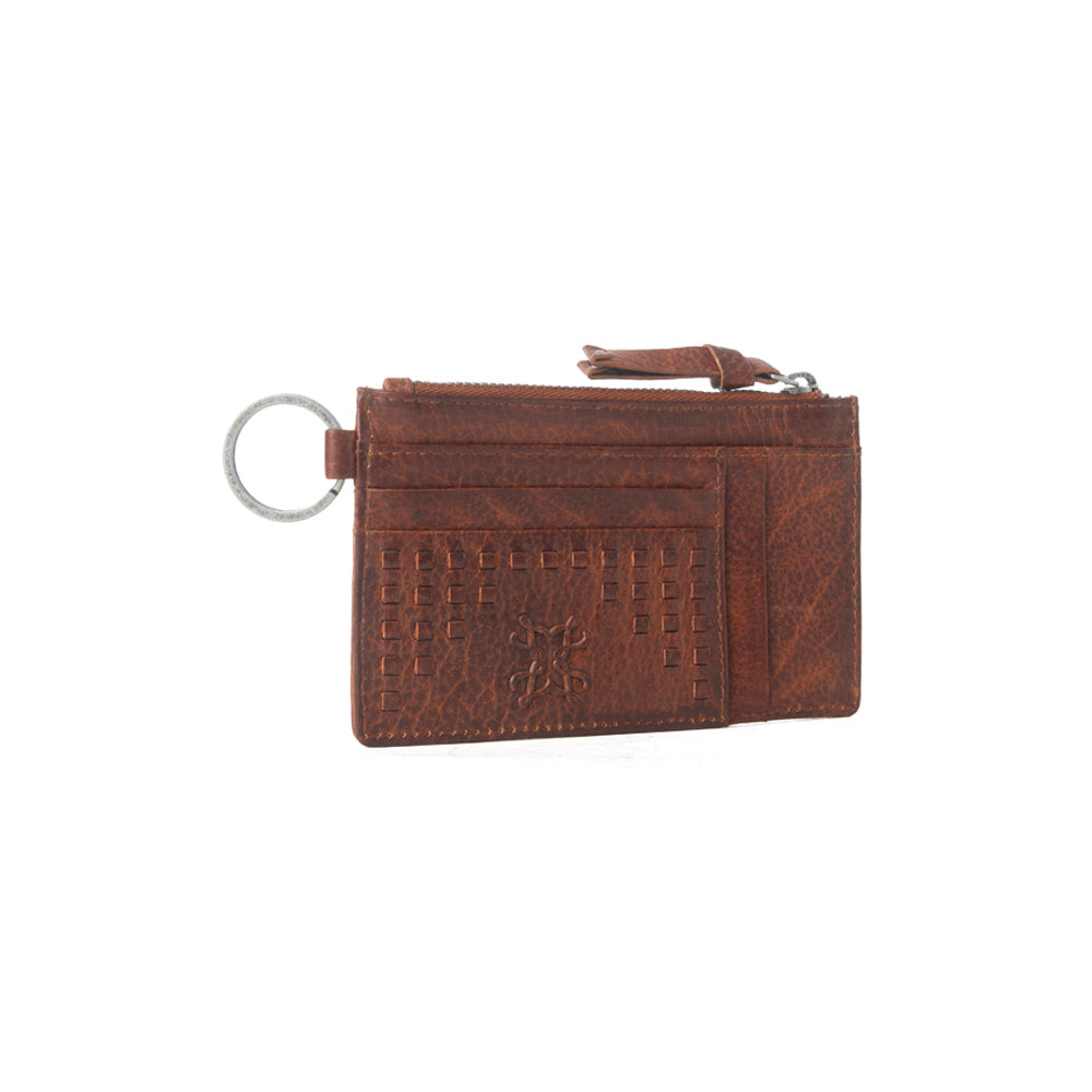 Portefeuille en cuir Myra Zidana Vino tressé tannage végétal, couleur Chestnut Shine