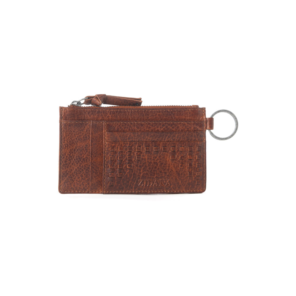Portefeuille en cuir Myra Zidana Vino tressé tannage végétal, couleur Chestnut Shine