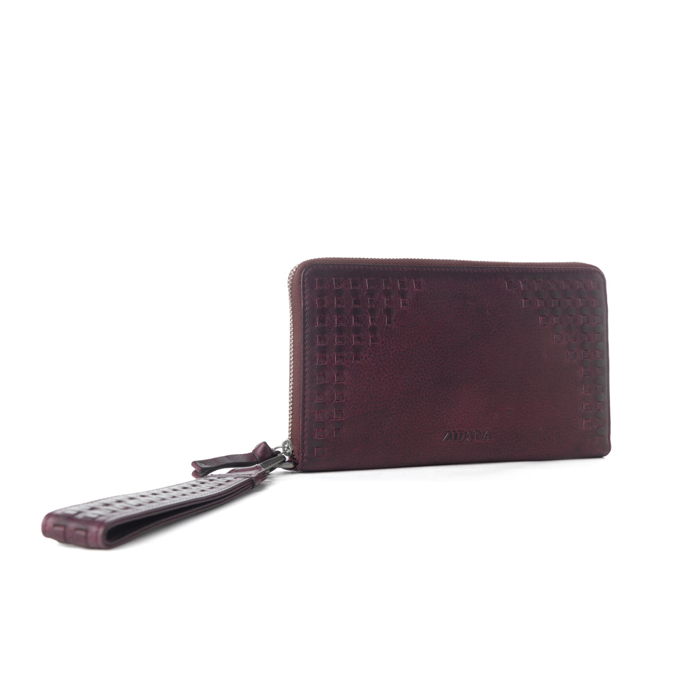 Portefeuille Myra Zidana Elko tressé en cuir tanné végétal coloris Merlot Smoke