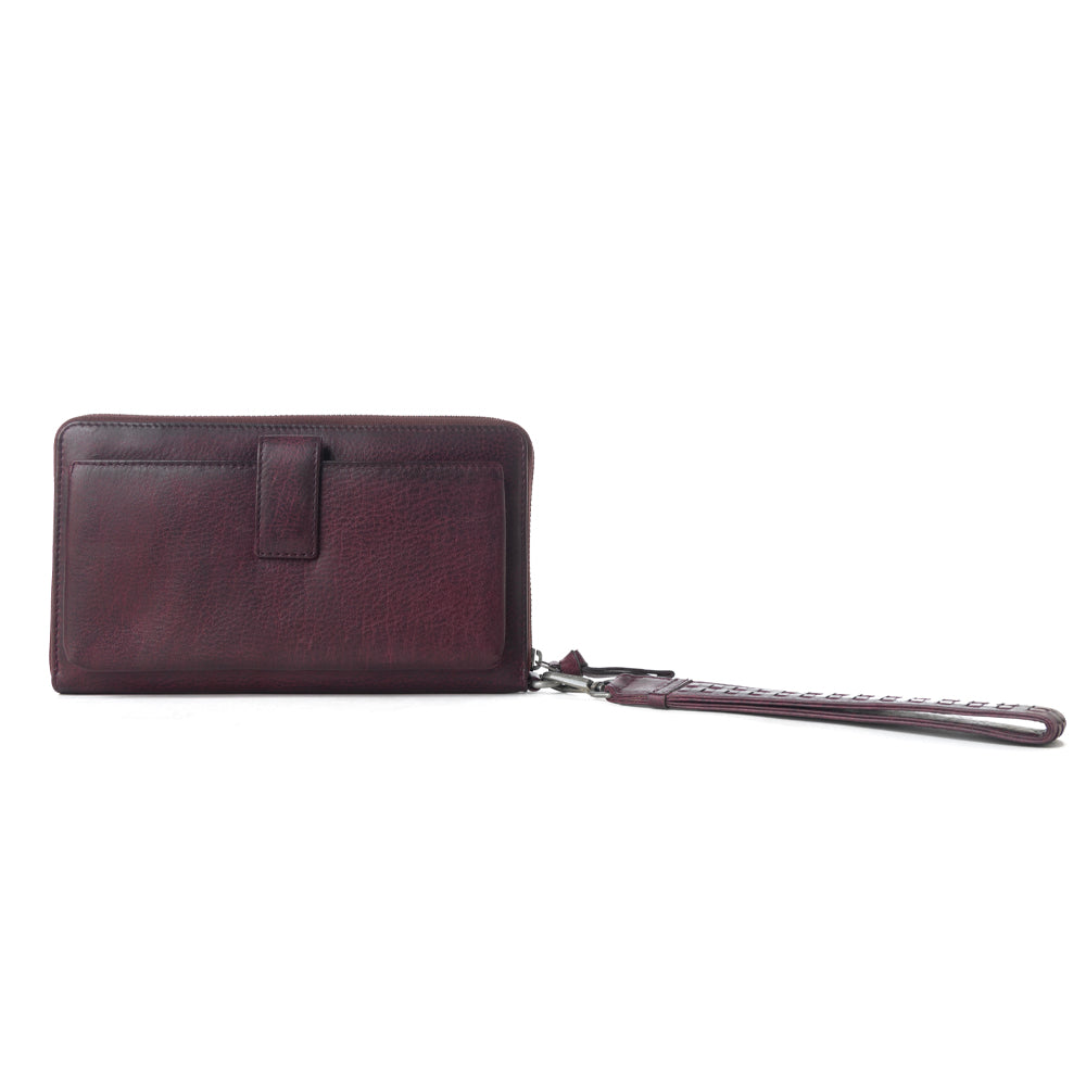 Portefeuille Myra Zidana Elko tressé en cuir tanné végétal coloris Merlot Smoke
