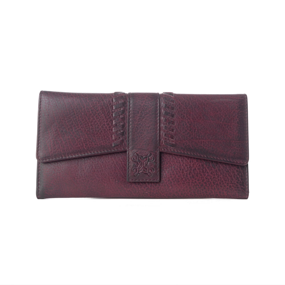 Portefeuille en cuir Myra Zidana Santa Fe, tissé, tannage végétal, coloris Twilight Berry