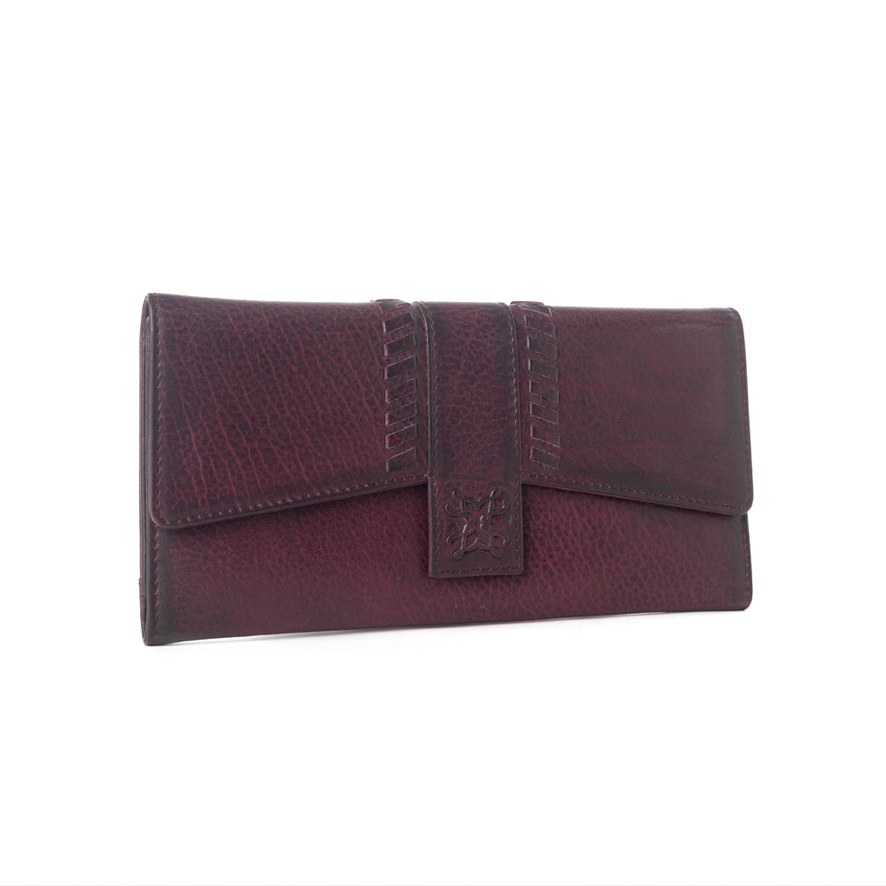Portefeuille en cuir Myra Zidana Santa Fe, tissé, tannage végétal, coloris Twilight Berry