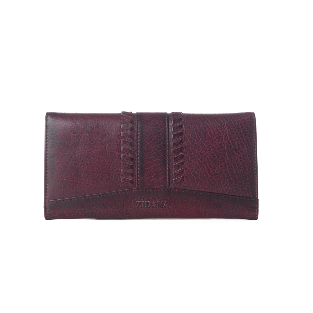 Portefeuille en cuir Myra Zidana Santa Fe, tissé, tannage végétal, coloris Twilight Berry