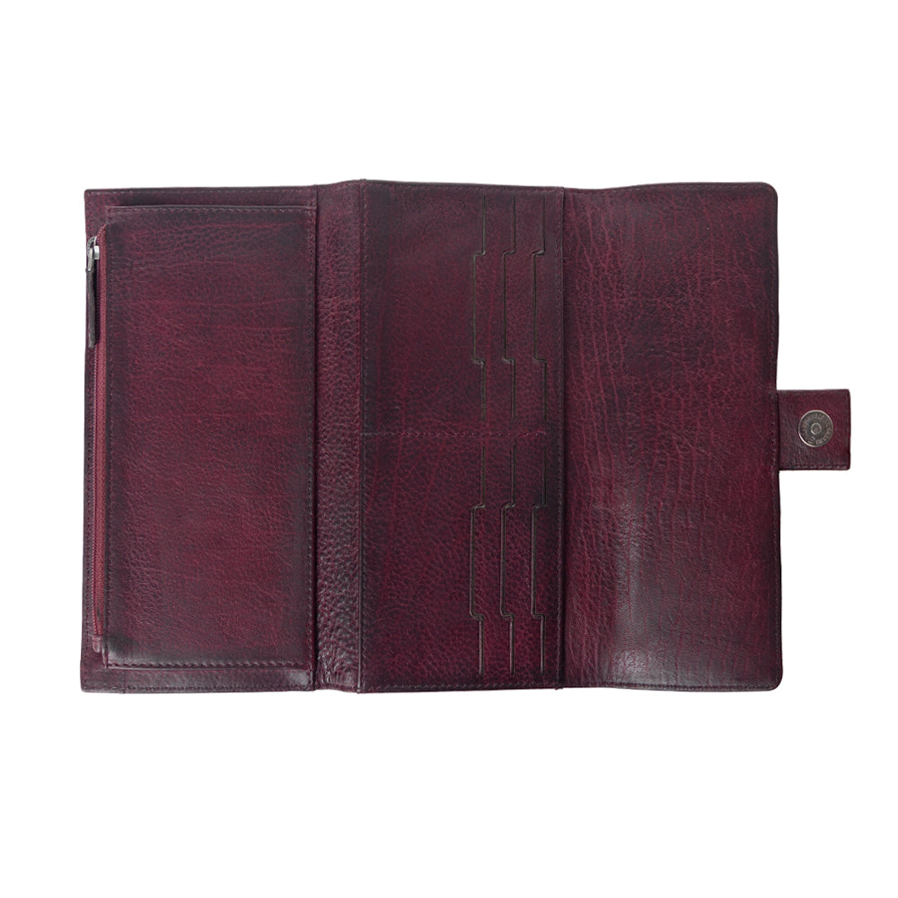 Portefeuille en cuir Myra Zidana Santa Fe, tissé, tannage végétal, coloris Twilight Berry