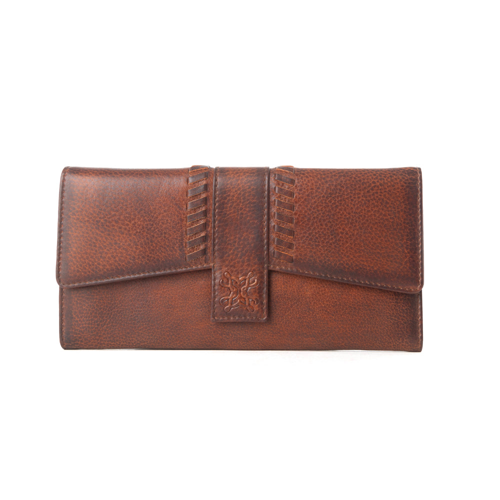 Portefeuille Myra Zidana Santa Fe en cuir tissé au tannage végétal, Bronze mat