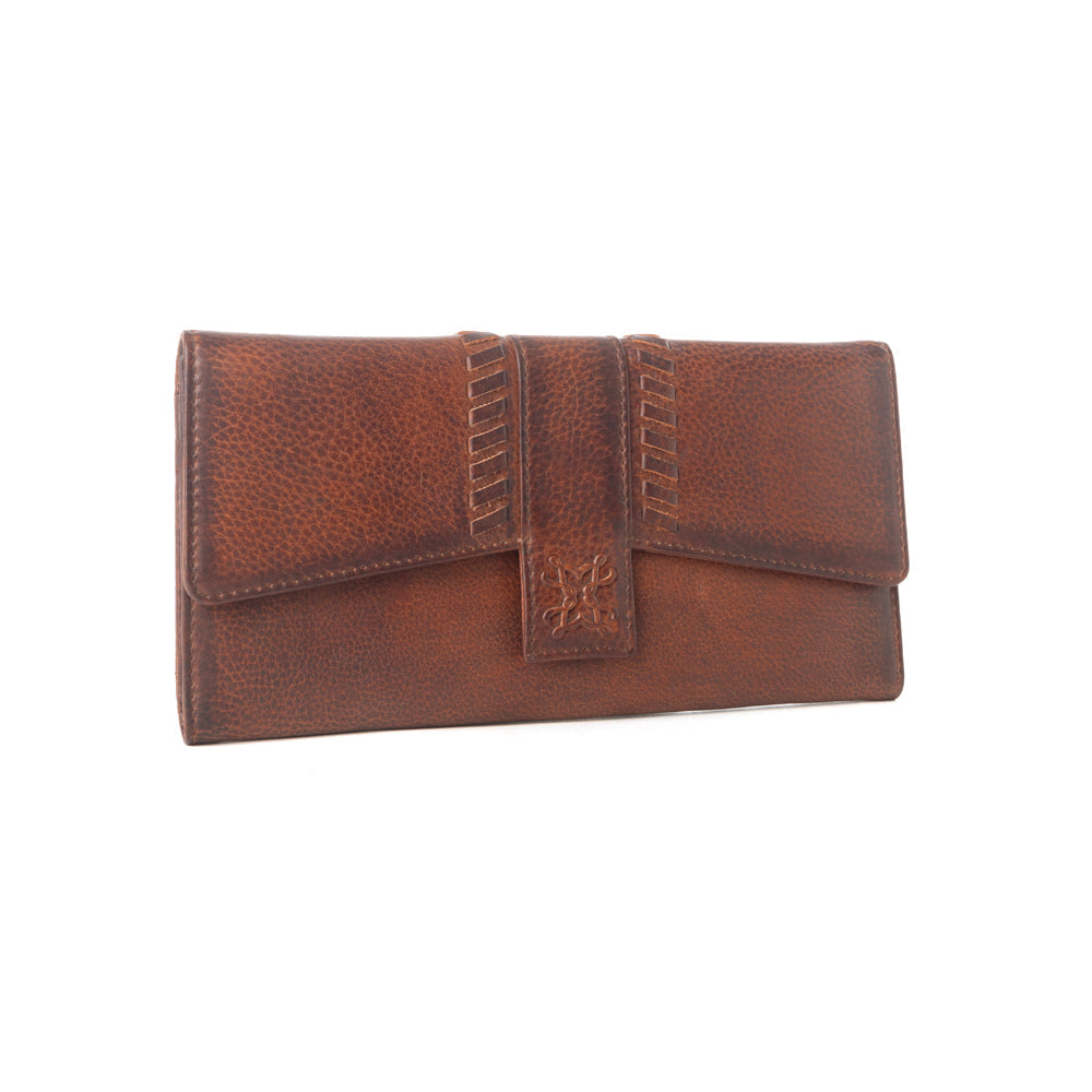 Portefeuille Myra Zidana Santa Fe en cuir tissé au tannage végétal, Bronze mat