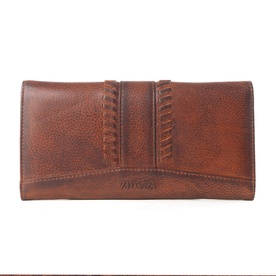 Portefeuille Myra Zidana Santa Fe en cuir tissé au tannage végétal, Bronze mat
