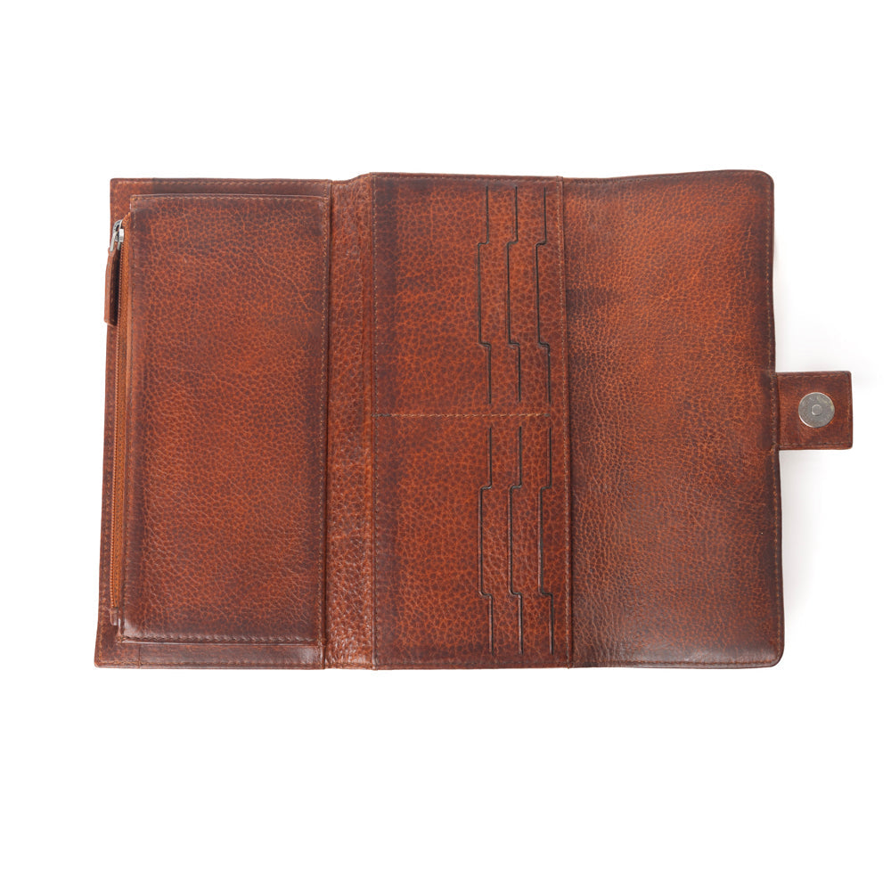 Portefeuille Myra Zidana Santa Fe en cuir tissé au tannage végétal, Bronze mat