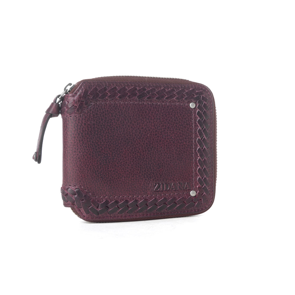 Portefeuille en cuir tanné végétal Myra Zidana Dante pour homme en Prunier