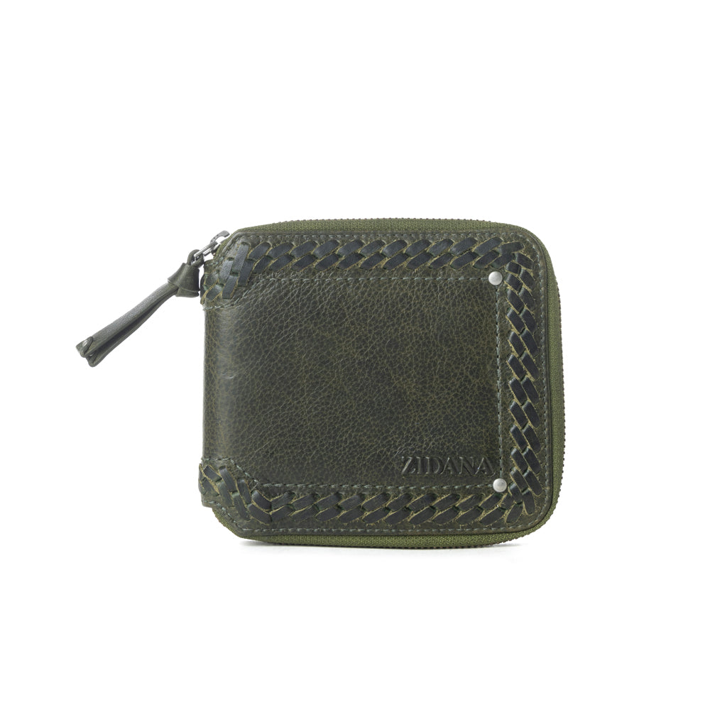 Portefeuille homme en cuir tanné végétal Myra Zidana Dante en Army Ivy
