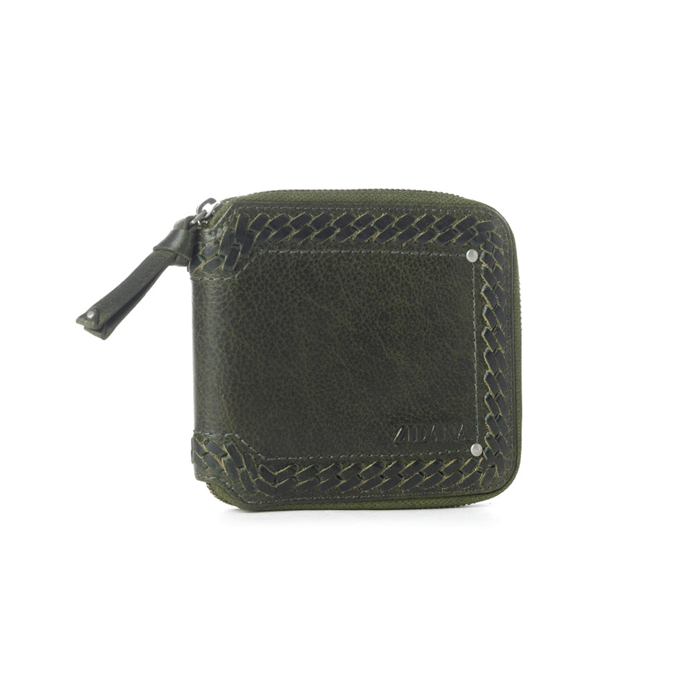 Portefeuille homme en cuir tanné végétal Myra Zidana Dante en Army Ivy