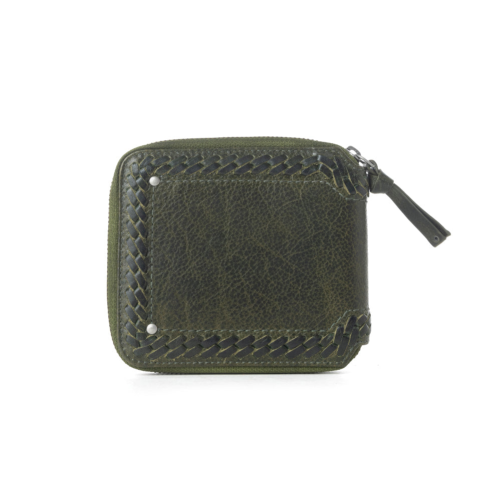 Portefeuille homme en cuir tanné végétal Myra Zidana Dante en Army Ivy