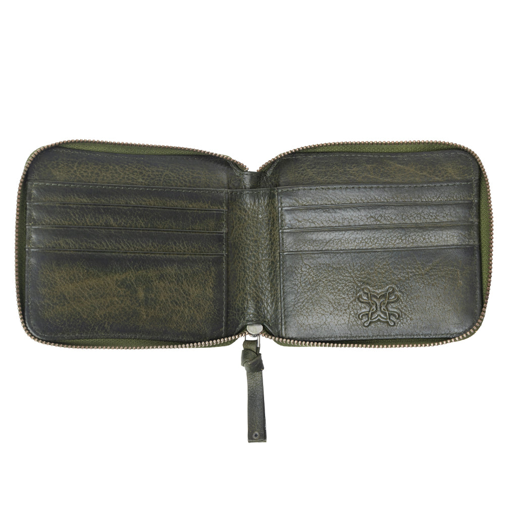 Portefeuille homme en cuir tanné végétal Myra Zidana Dante en Army Ivy