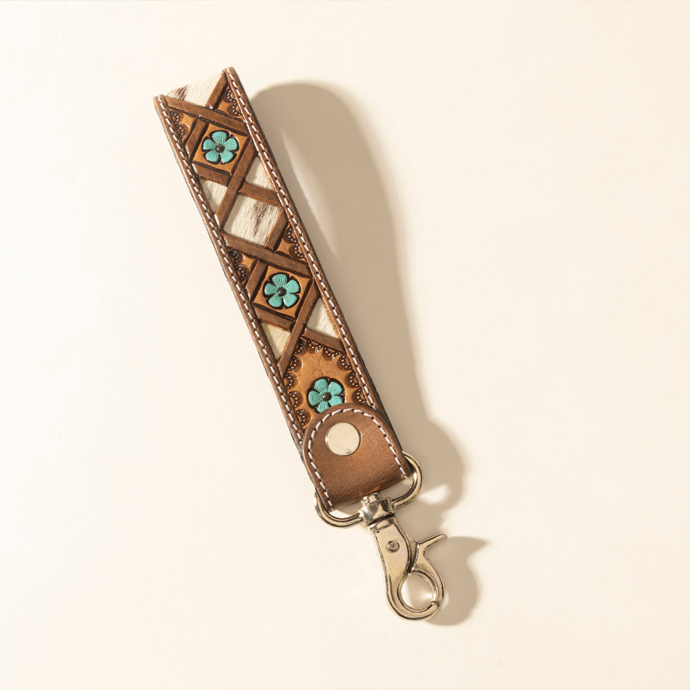 Porte-clés en cuir gravé Myra Moonflower, coloris Sienna Sky