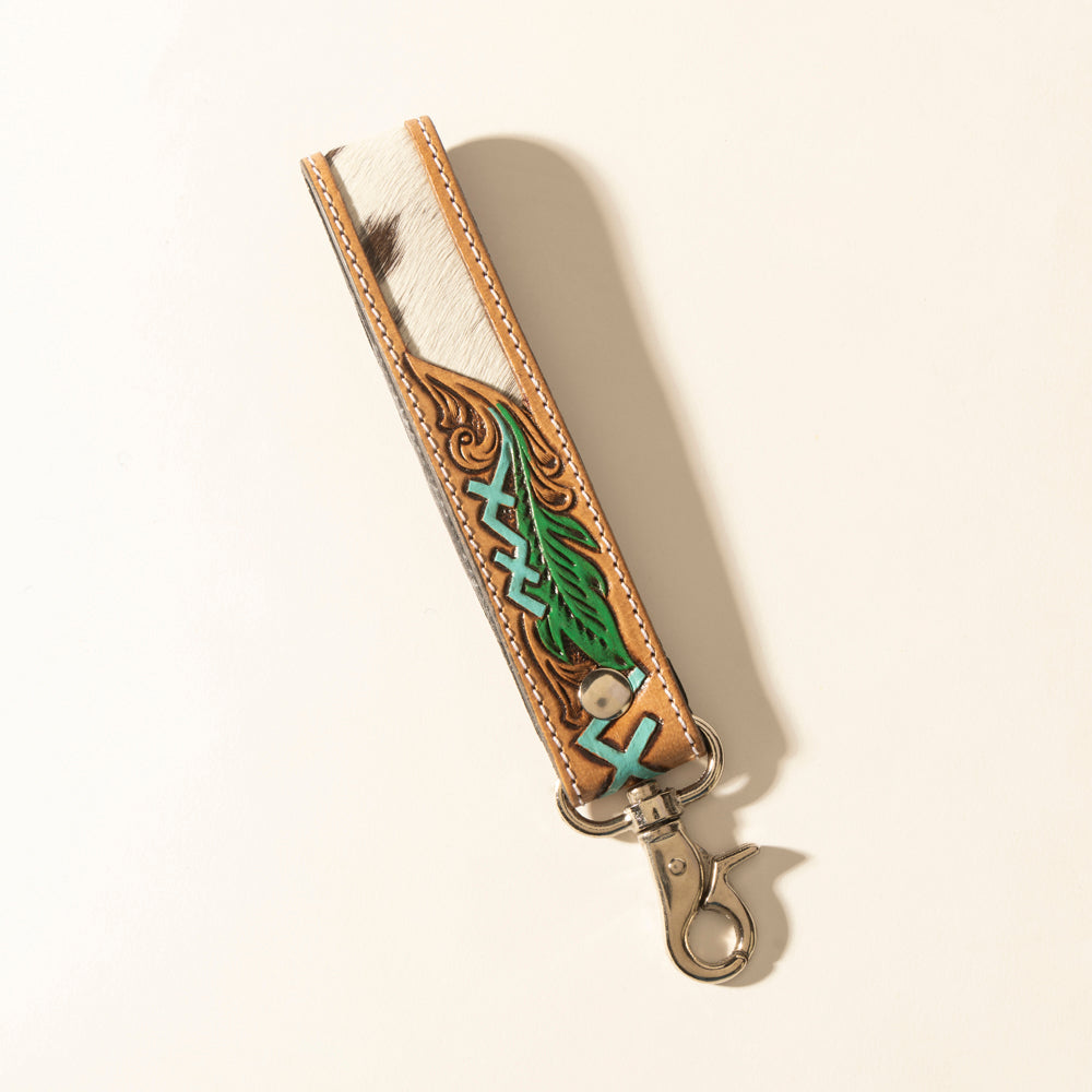 Porte-clés en cuir ciselé Myra Soaring Bloom Dakota Teal