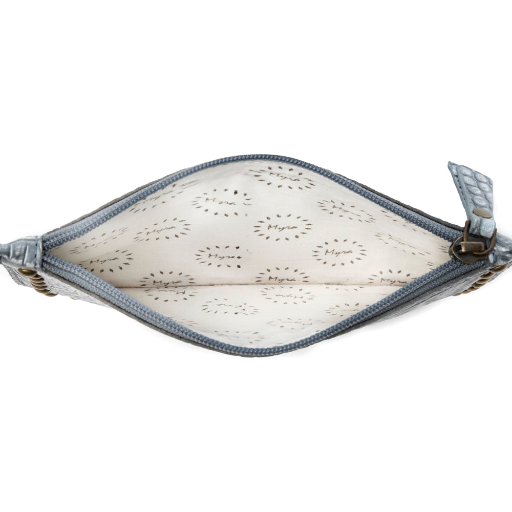 Portefeuille occidental Myra Petalwild pour femme en sauge bleue avec détails gaufrés