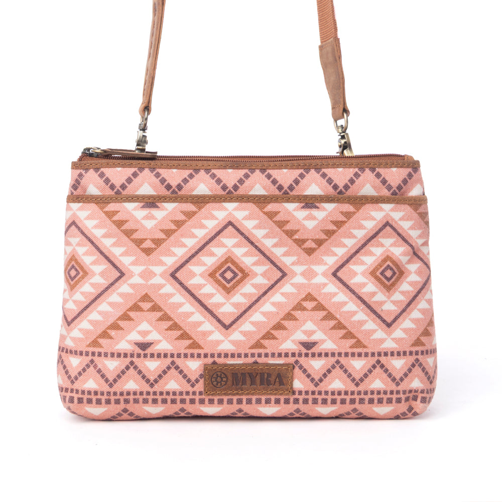 Sac bandoulière Myra Tribal Hollow en coton et cuir, coloris Terra Cider
