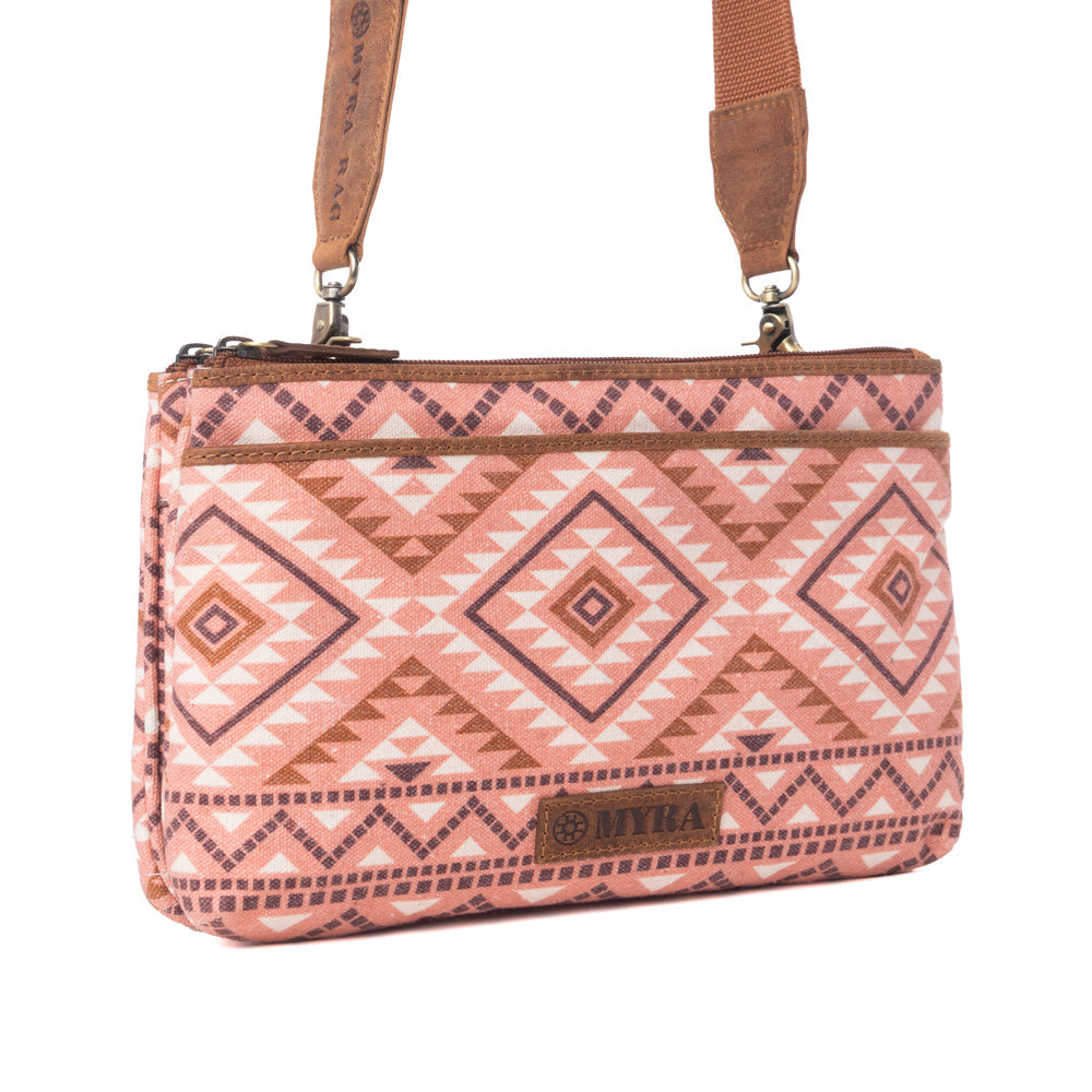Sac bandoulière Myra Tribal Hollow en coton et cuir, coloris Terra Cider