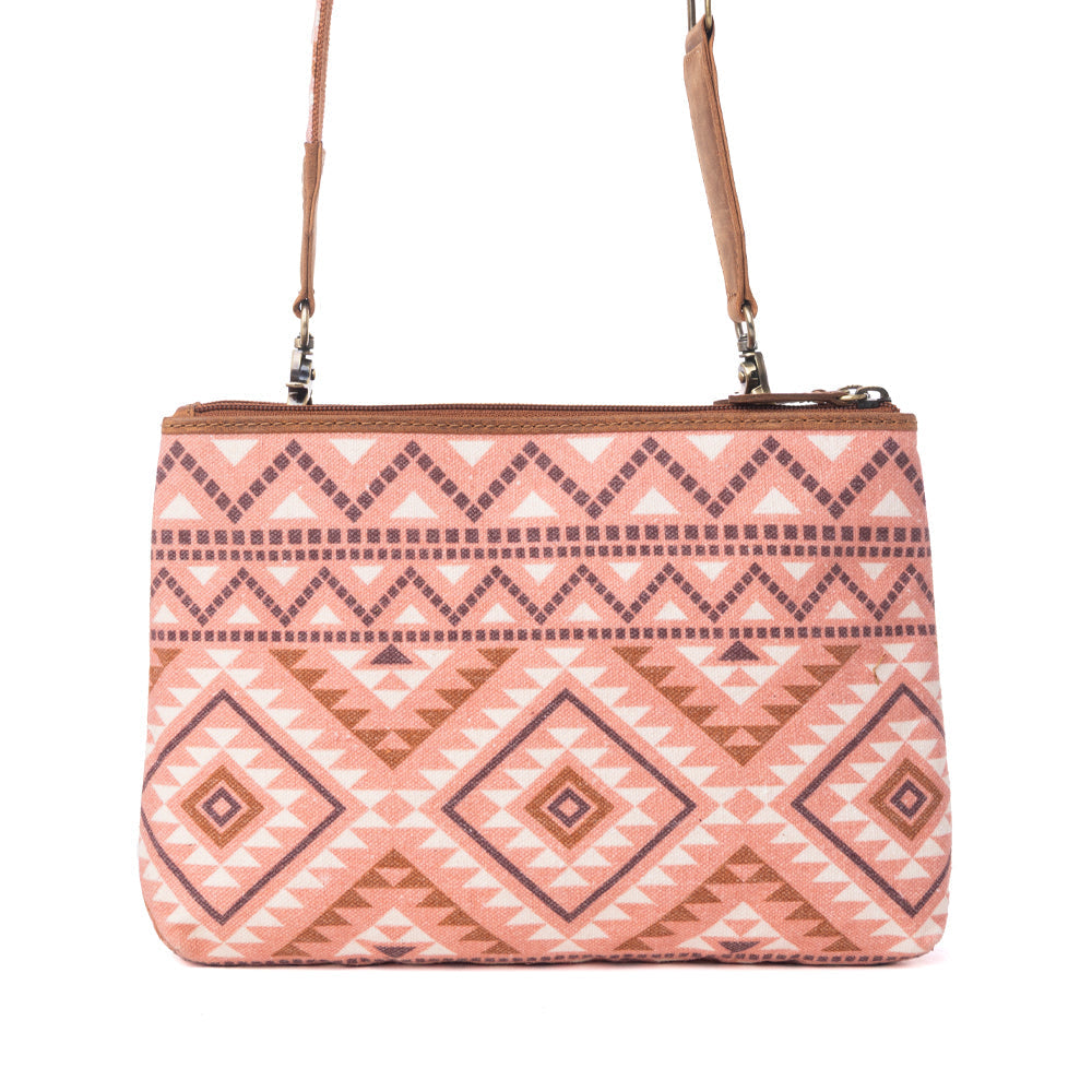 Sac bandoulière Myra Tribal Hollow en coton et cuir, coloris Terra Cider