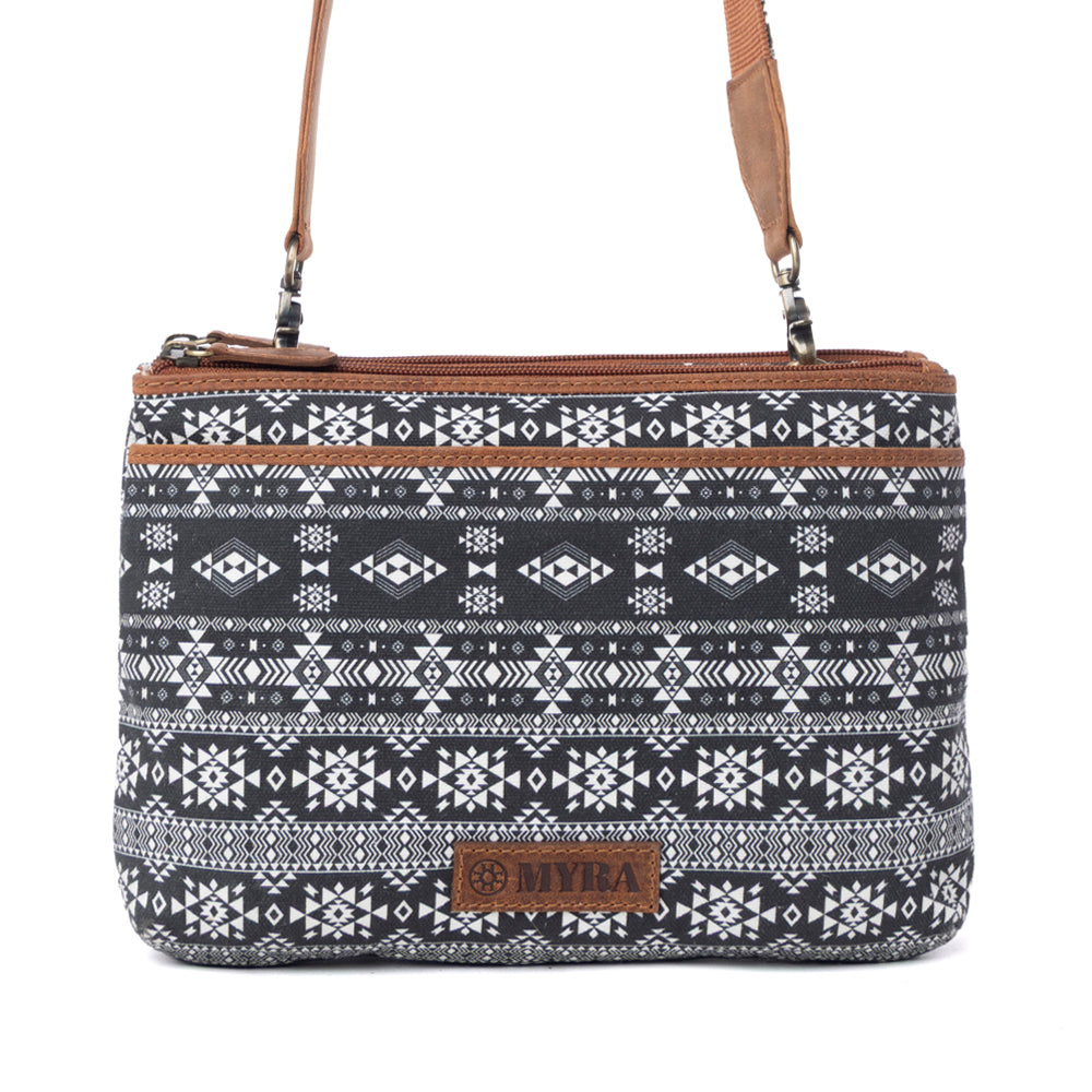 Sac bandoulière Myra Tribal Hollow en coton et cuir Onyx de minuit