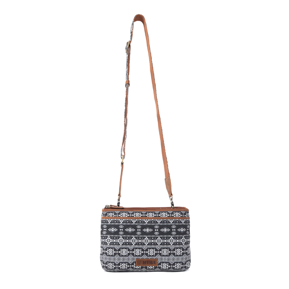 Sac bandoulière Myra Tribal Hollow en coton et cuir Onyx de minuit