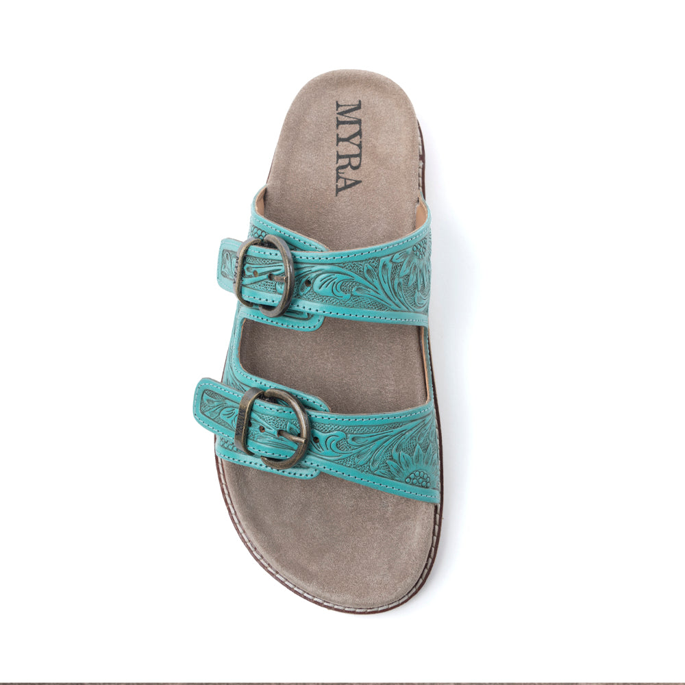 Sandales en cuir ciselé Myra Bluebell Ranch Handtooled, couleur bleu-vert alpin
