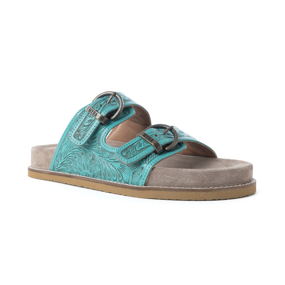 Sandales en cuir ciselé Myra Bluebell Ranch Handtooled, couleur bleu-vert alpin