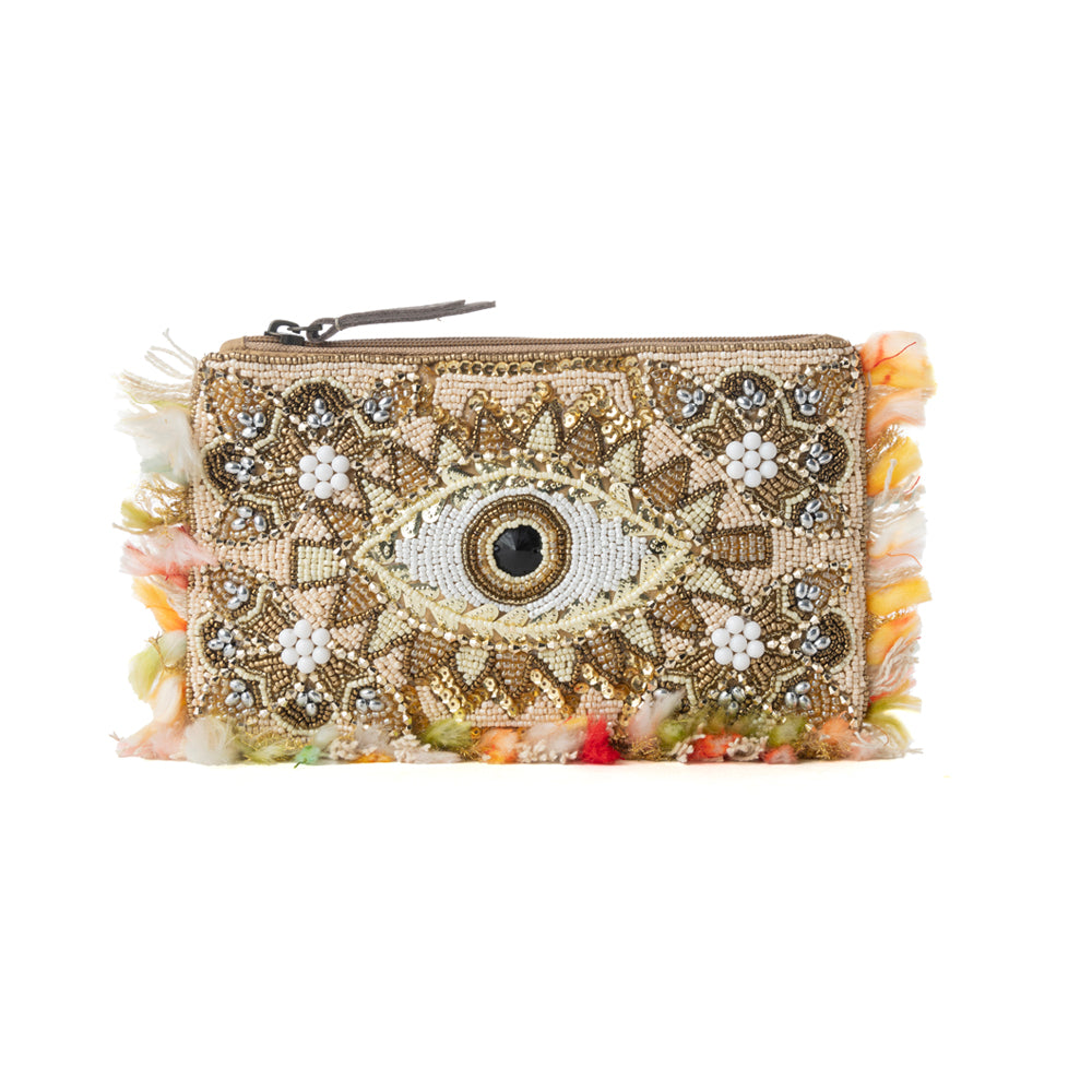 Pochette perlée Myra Eye of the Storm coloris Gold Gaze