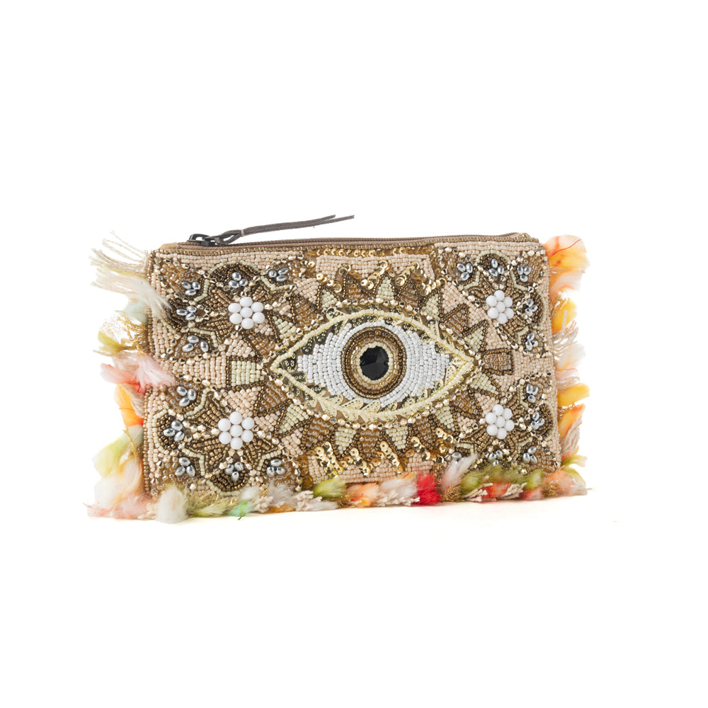 Pochette perlée Myra Eye of the Storm coloris Gold Gaze