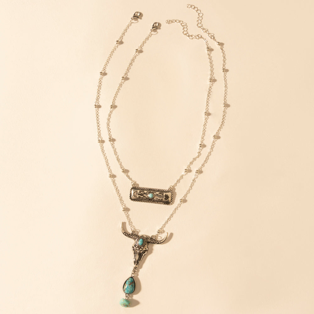 Collier superposé Myra Twin Horn en turquoise