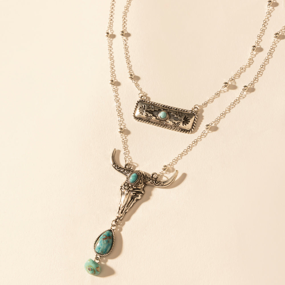 Collier superposé Myra Twin Horn en turquoise