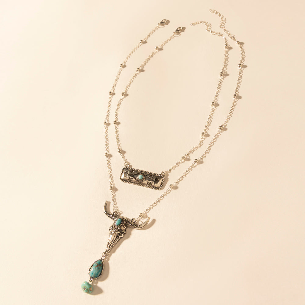 Collier superposé Myra Twin Horn en turquoise