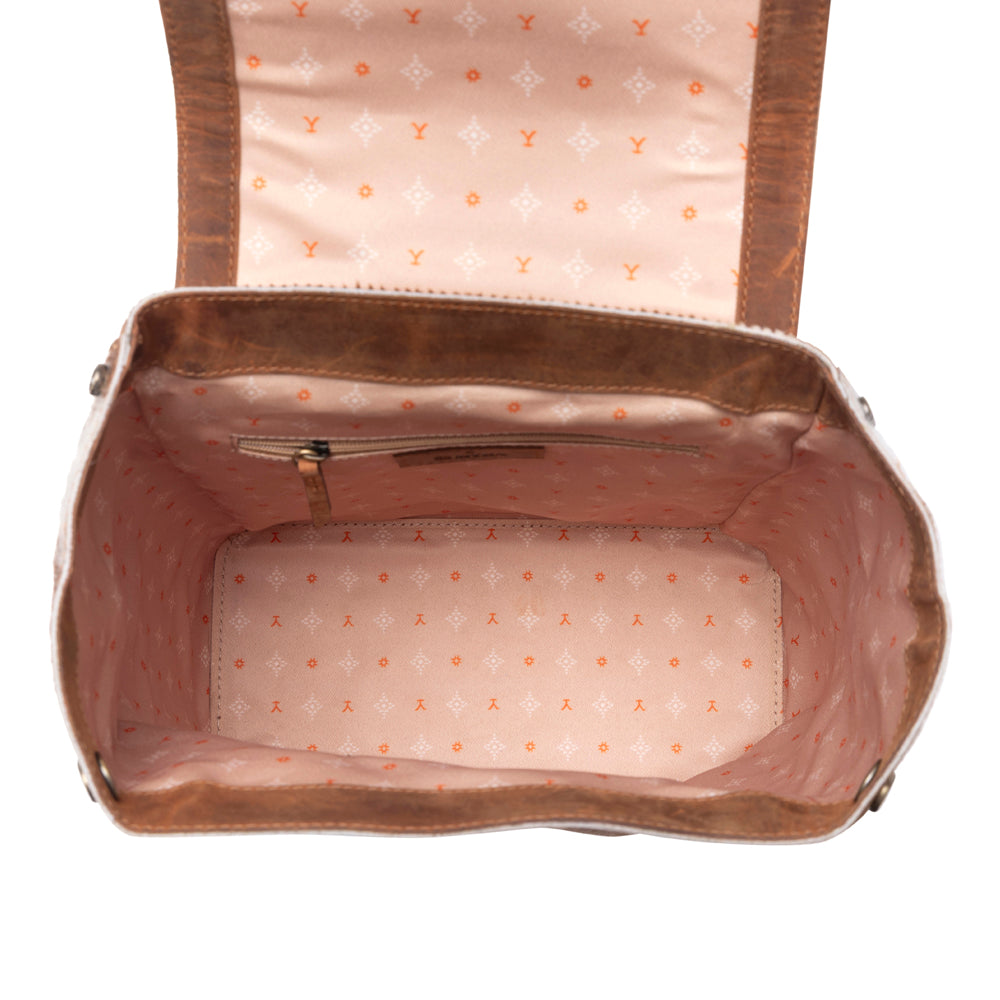 Sac à main Myra Yellowstone Timber Pass Hairon en cuir repoussé avec compartiment dissimulé, couleur caramel