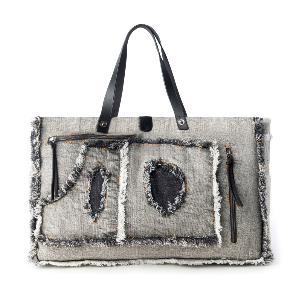 Sac cabas en jean Myra Frayed Frontier Western pour femme en jean noir avec détails frangés