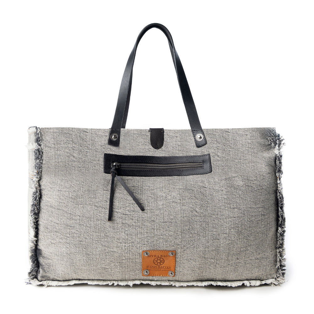 Sac cabas en jean Myra Frayed Frontier Western pour femme en jean noir avec détails frangés