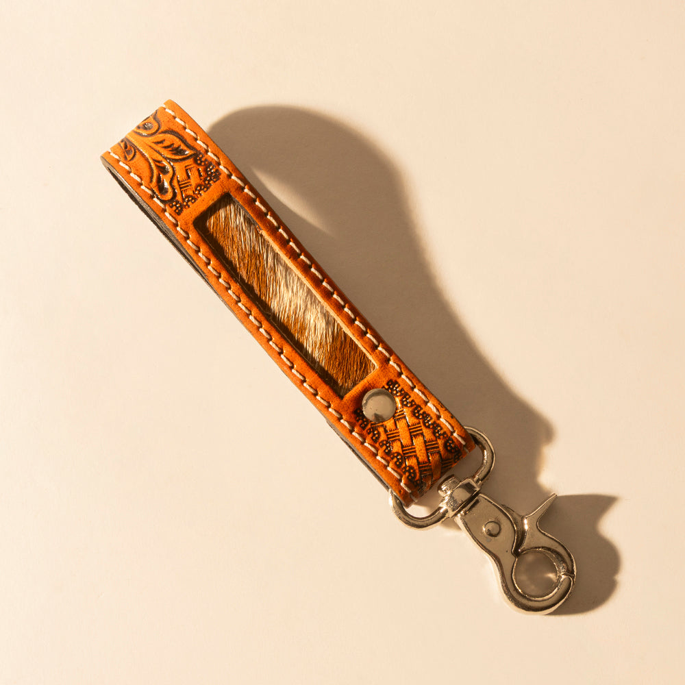 Porte-clés Western Myra Hide Inlay marron avec motif vannerie