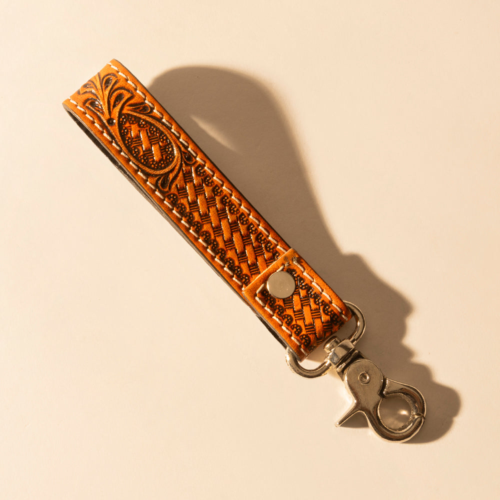 Porte-clés Western Myra Hide Inlay marron avec motif vannerie