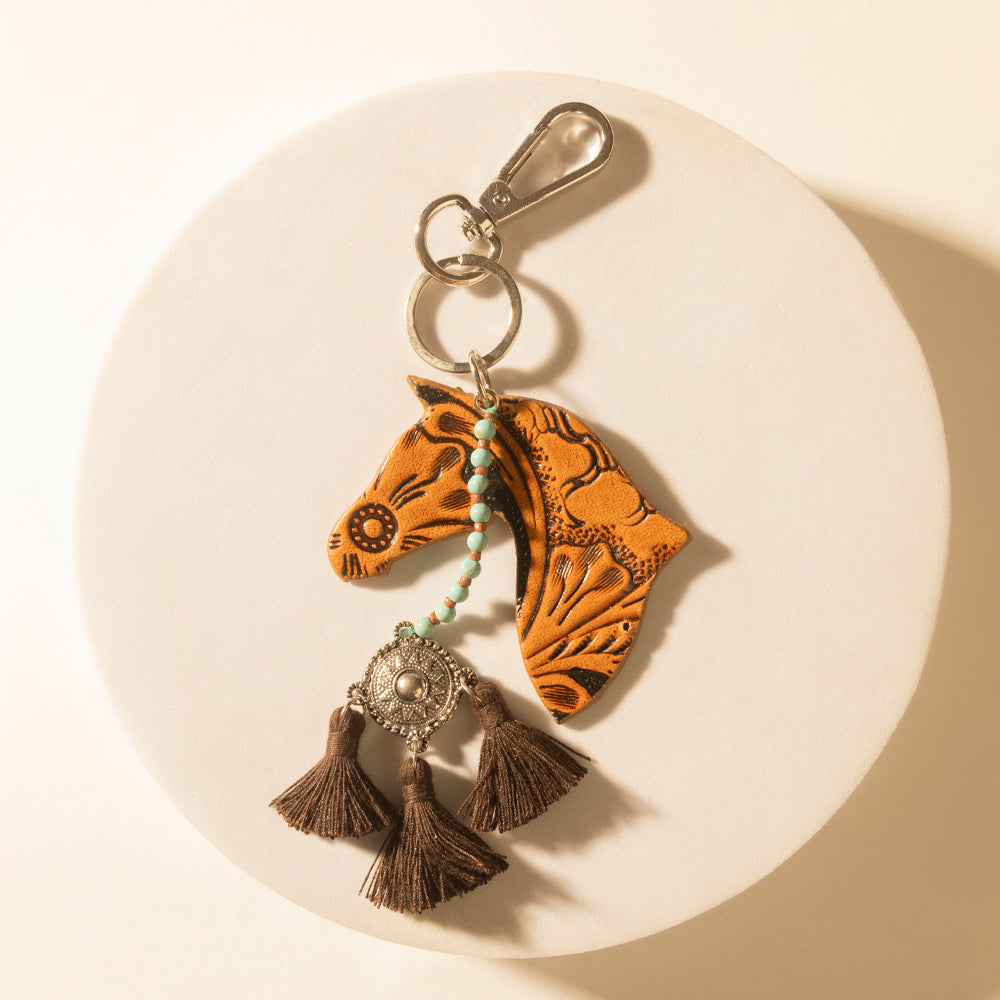 Porte-clés en cuir ciselé Myra Summer Cove en tan caramel